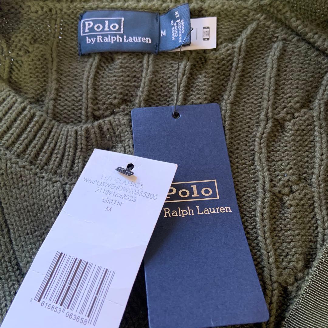 【正規品・未使用紙タグ付】ポロラルフローレン❤️ケーブルカーディガンカーキM