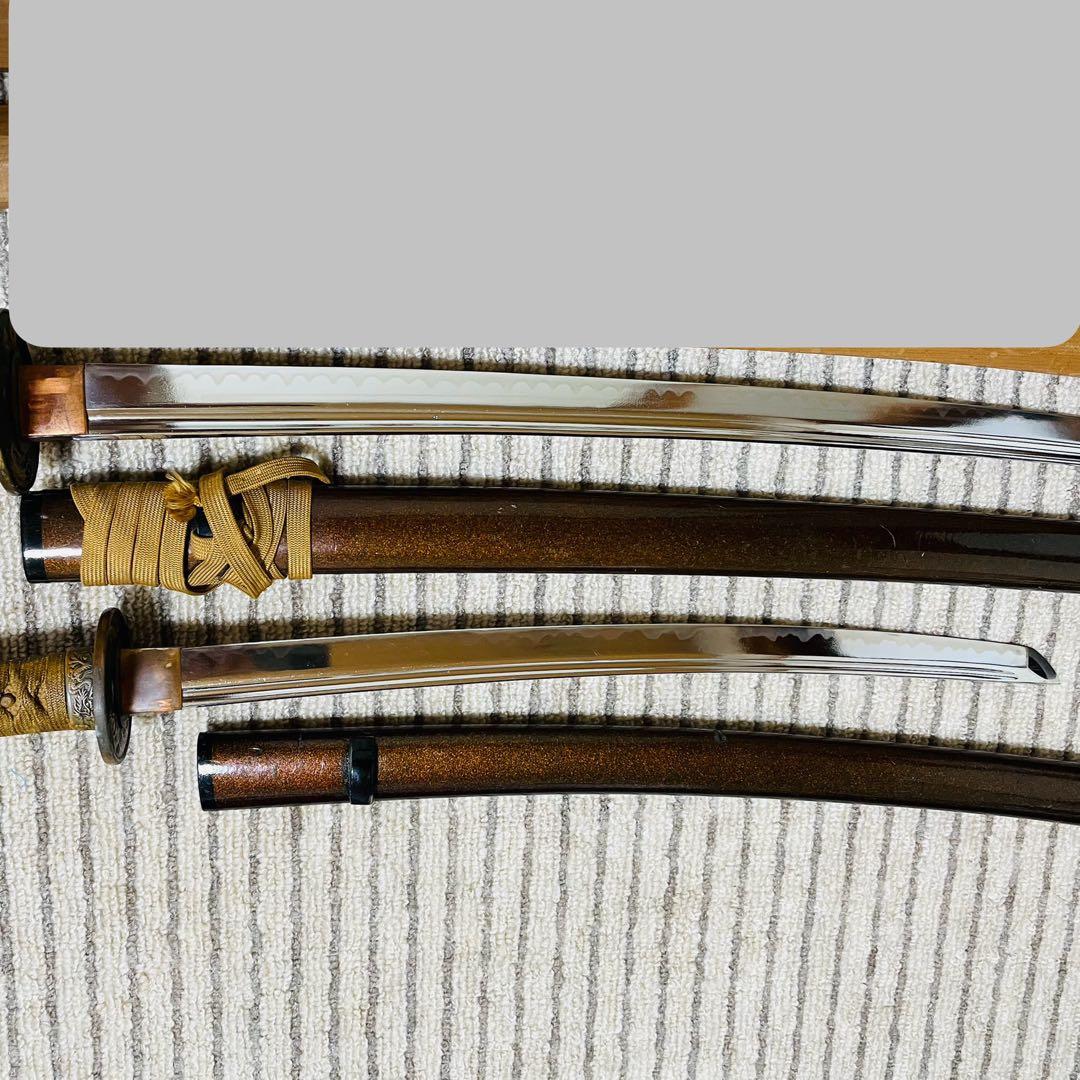 模造刀 日本刀 武具 刀剣 樋入刀身 高級刀 2本セット 太刀 脇差 (C02)