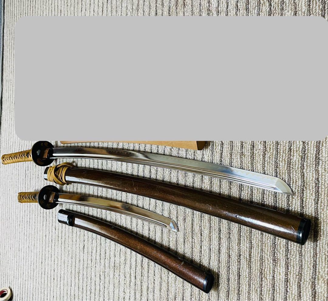 模造刀 日本刀 武具 刀剣 樋入刀身 高級刀 2本セット 太刀 脇差 (C02)