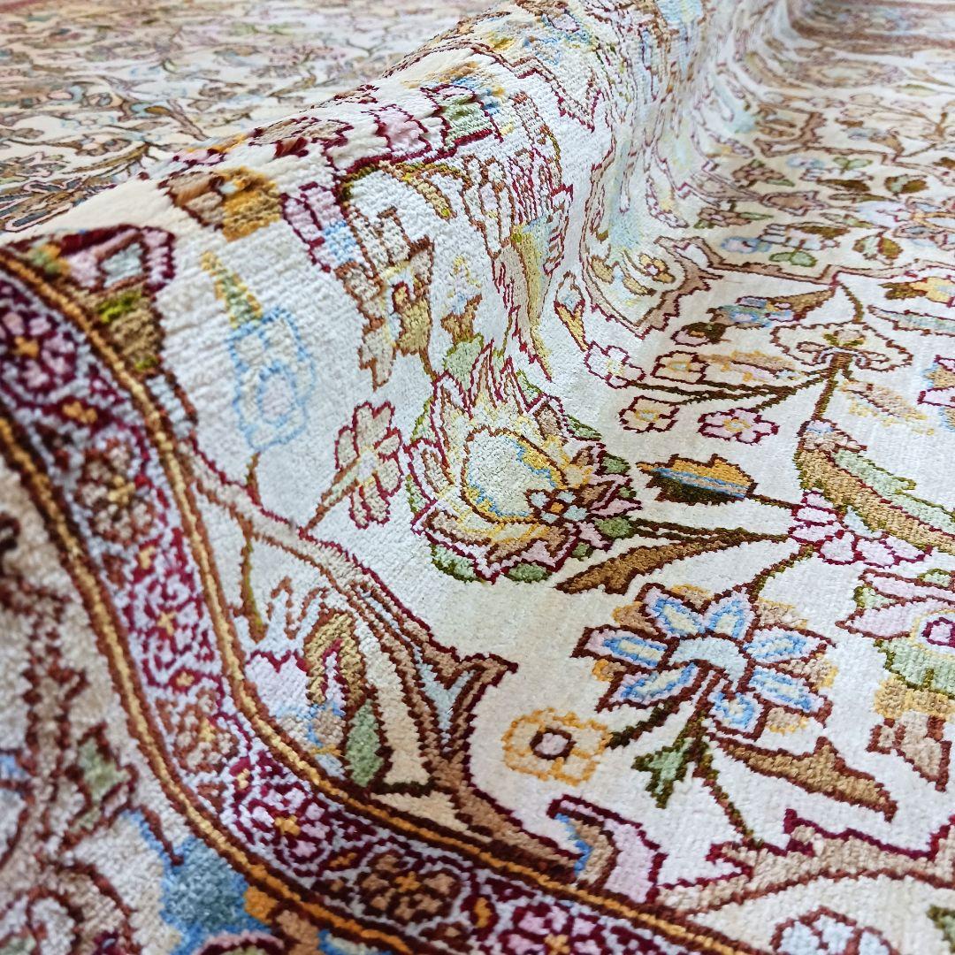 Y3183 高級ペルシャ絨毯 イラン シルク100% 手織り64万ノット