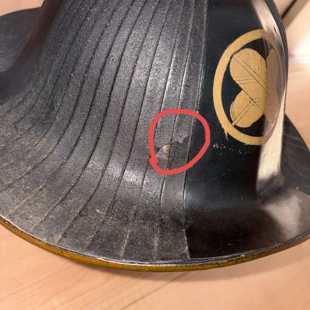 家紋付き　陣笠　骨董　アンティーク　鷹の羽