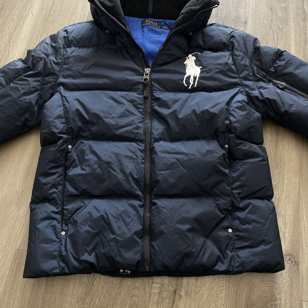 【美品】ポロラルフローレン ダウンジャケット ビッグポニー 紺 青　フード