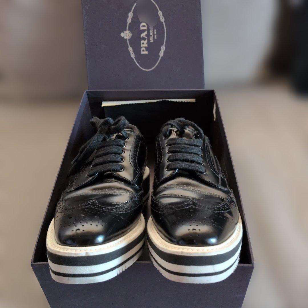 PRADA ブラック レースアップシューズ 厚底 レディース