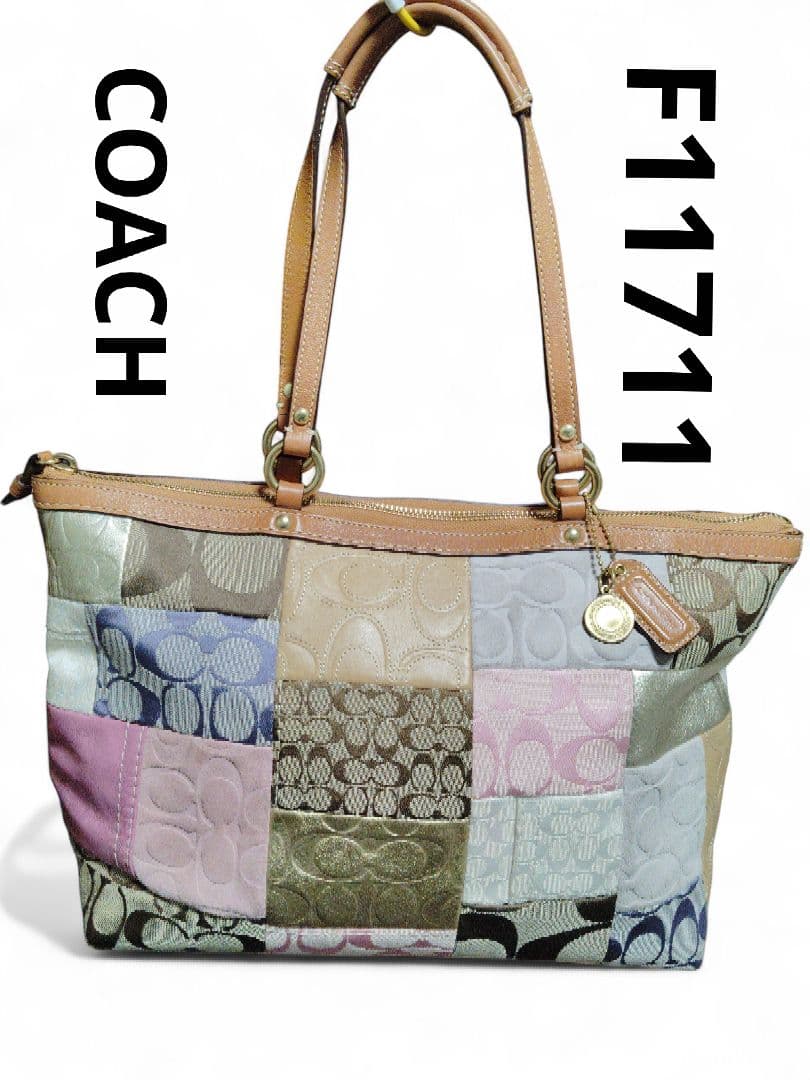COACH パッチワーク トートバッグ A4可 シグネチャー レザー 金具　美品