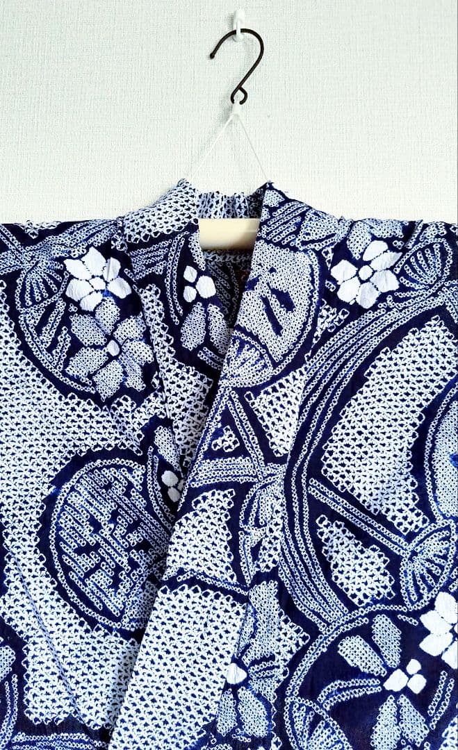 有松絞り浴衣うちわ柄とんぼ柄花柄流水紺色白藍色ゆかた蜻蛉柄総絞りホワイトネイビー