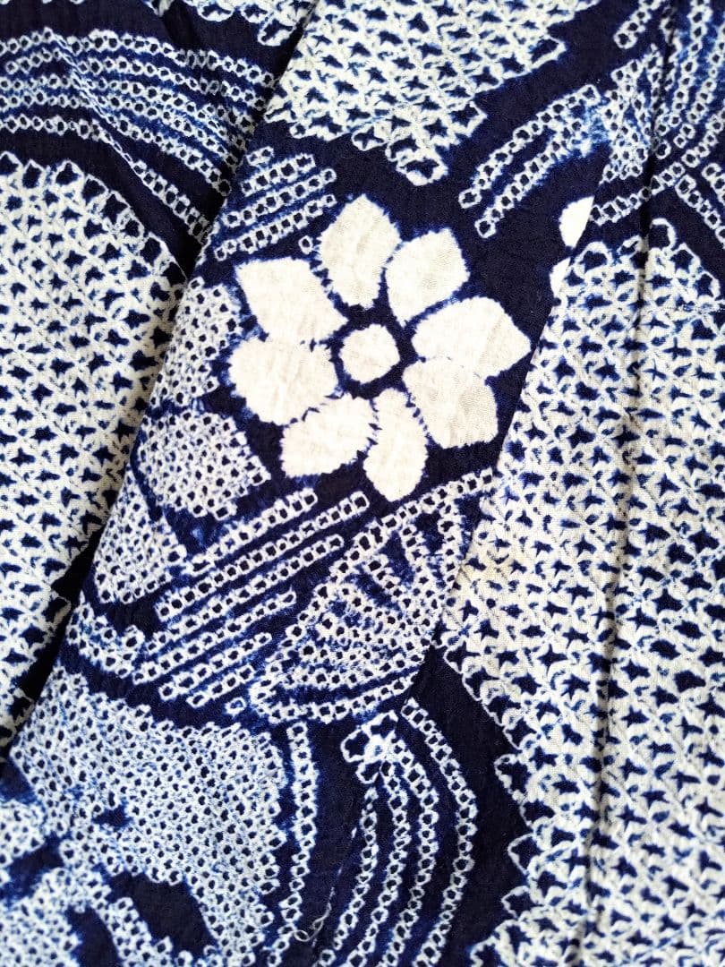 有松絞り浴衣うちわ柄とんぼ柄花柄流水紺色白藍色ゆかた蜻蛉柄総絞りホワイトネイビー