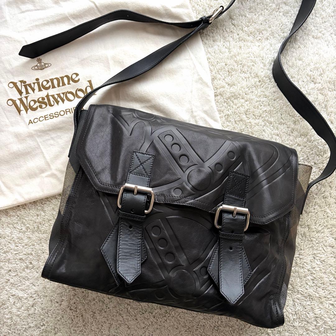 【希少！】ヴィヴィアンウエストウッド メッセンジャーバッグ オーブ チェック 黒