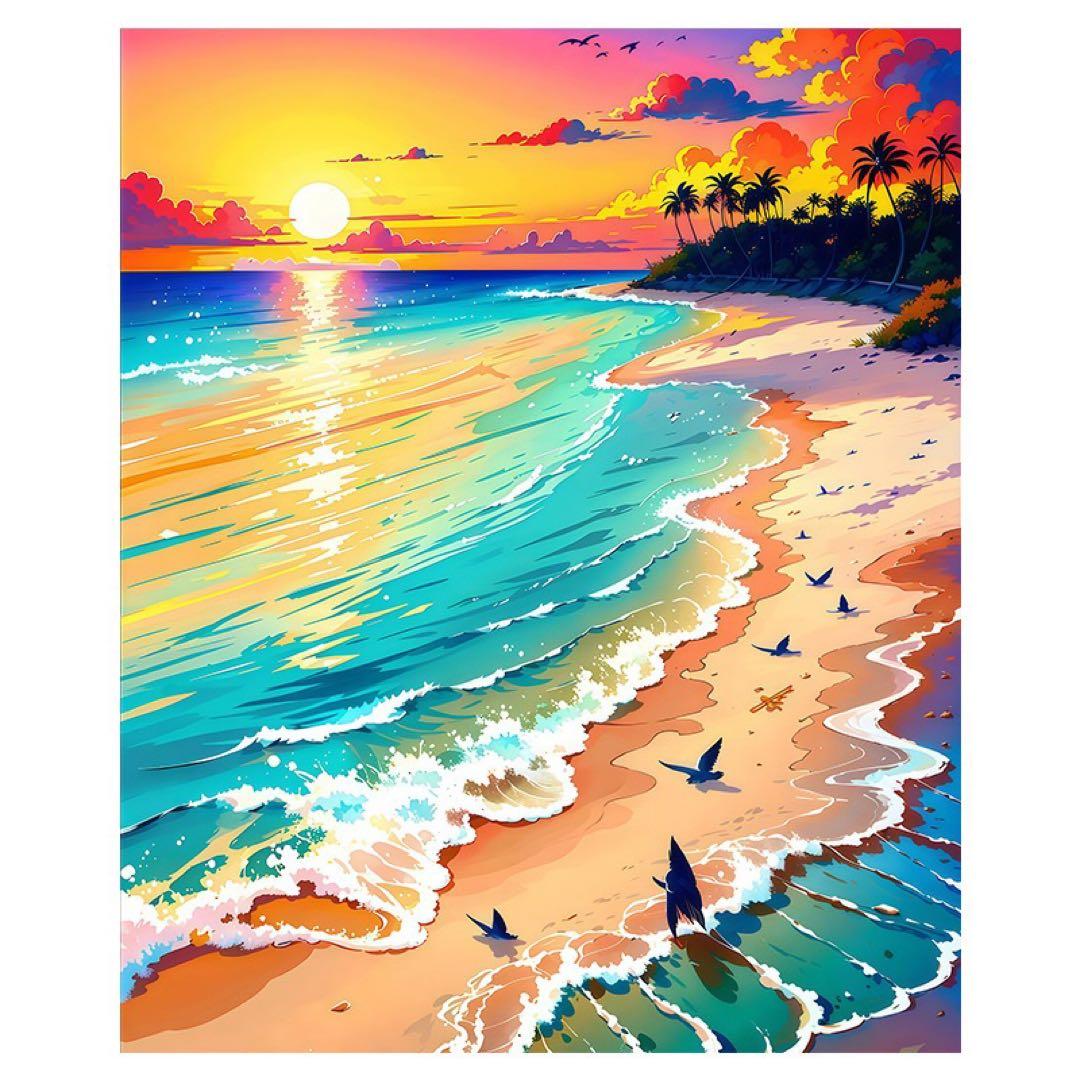 ビーチ風景 サンセット デジタルアート