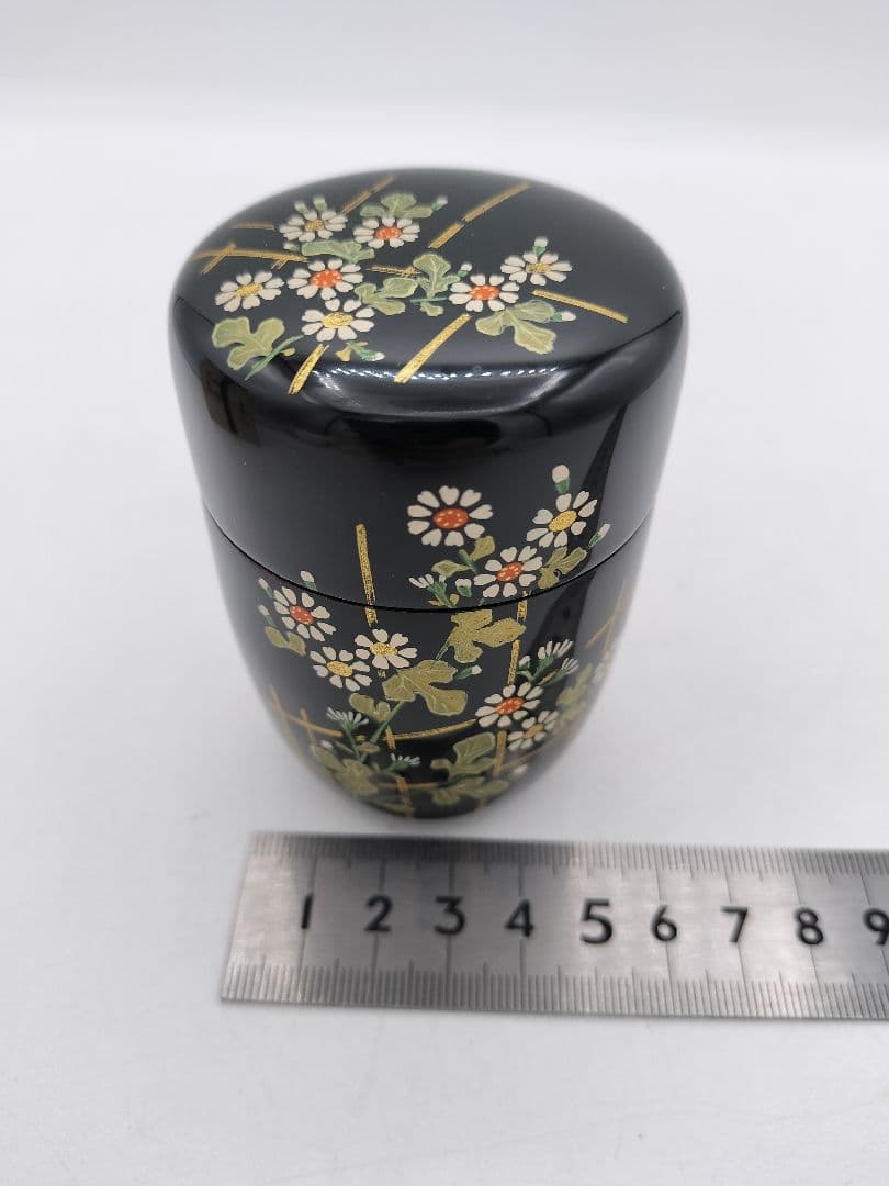 c547【新品・未使用】長棗 菊垣蒔絵 佐々木麗峰 木箱 茶道具
