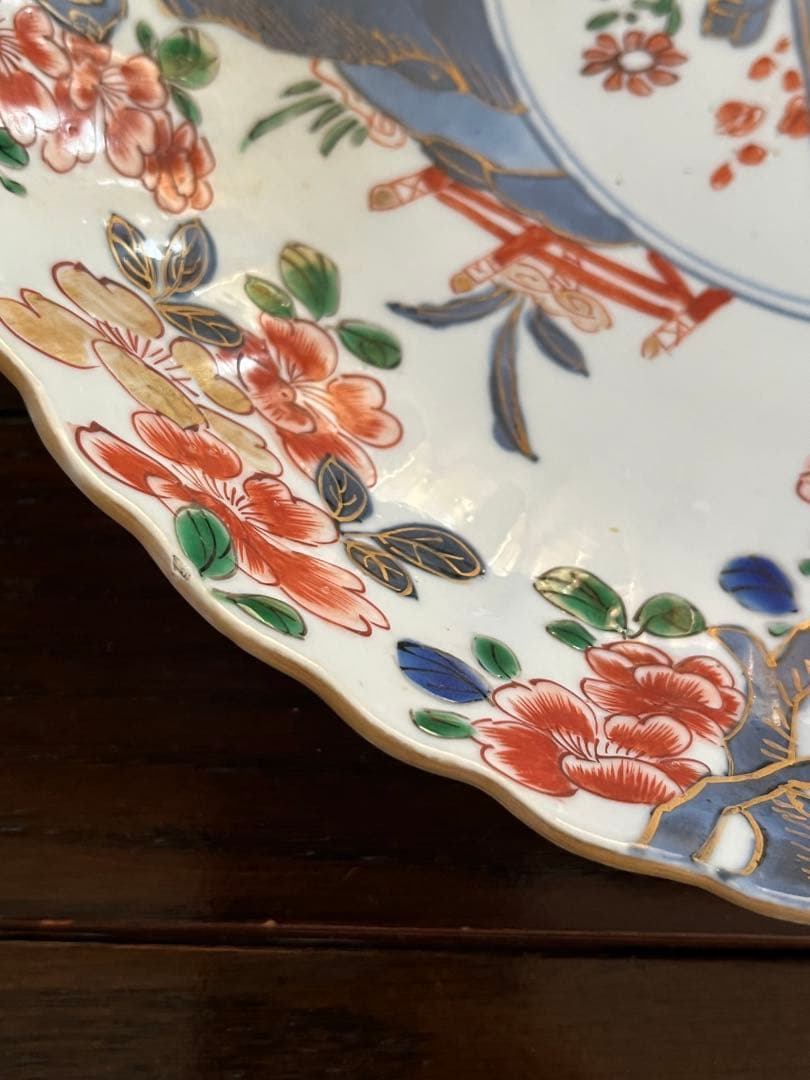 希少清朝初期　康熙年間　五彩　桜花輪花八寸皿　花籠　中国古玩古伊万里中国古美術