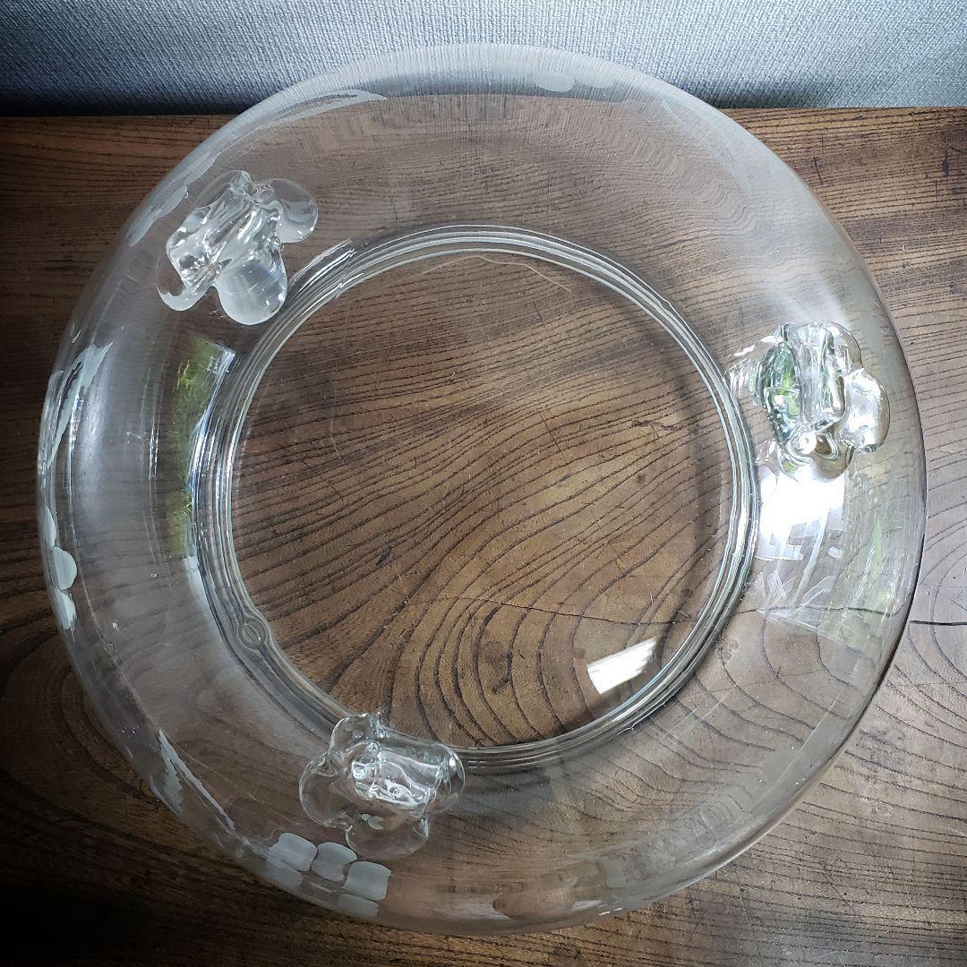 金魚鉢 明治 大正 昭和初期 昭和レトロ 切子 グラビュール 花 猫足 気泡多数