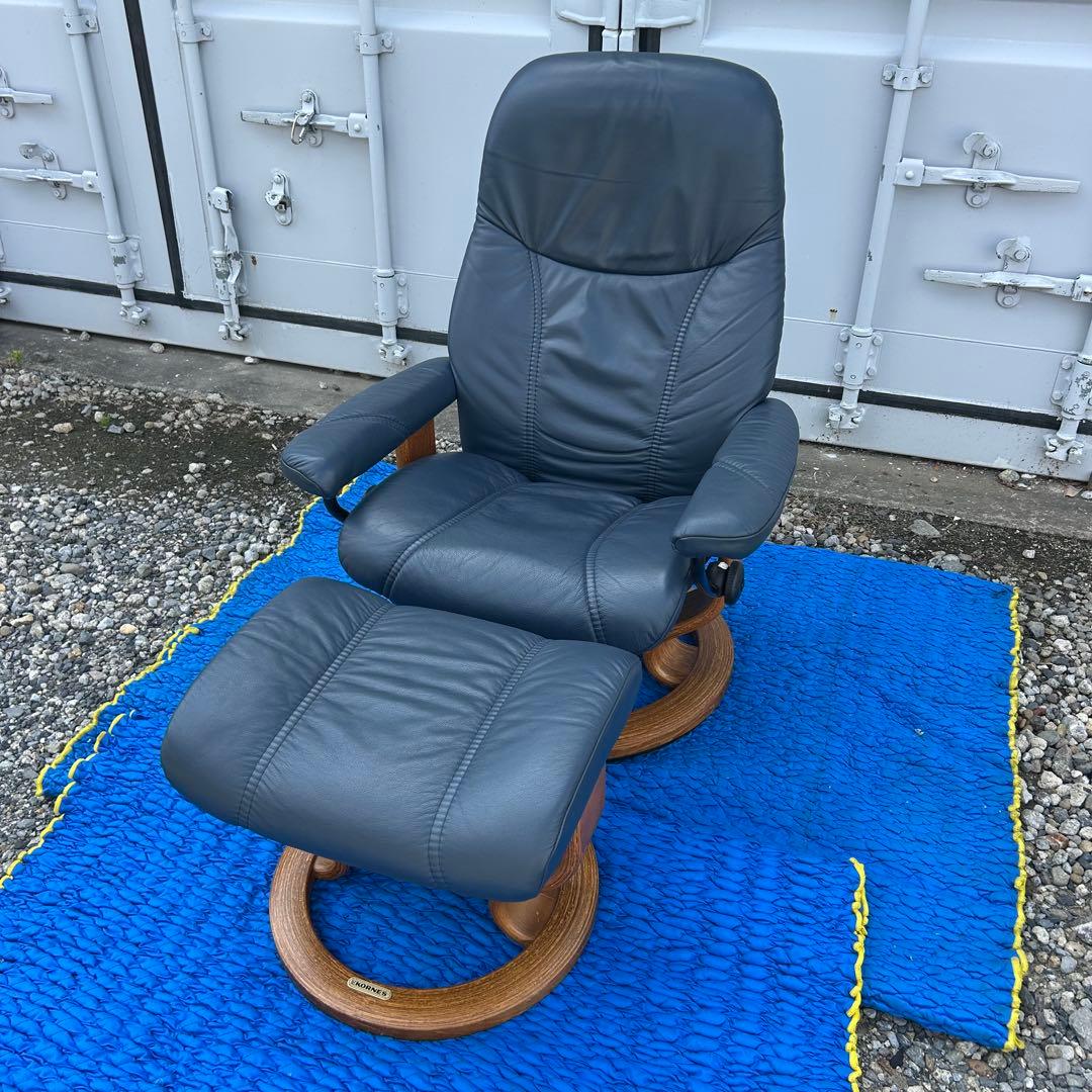 EKORNES エコーネス ストレスレスチェア オットマン付　ブルーカラー　美品