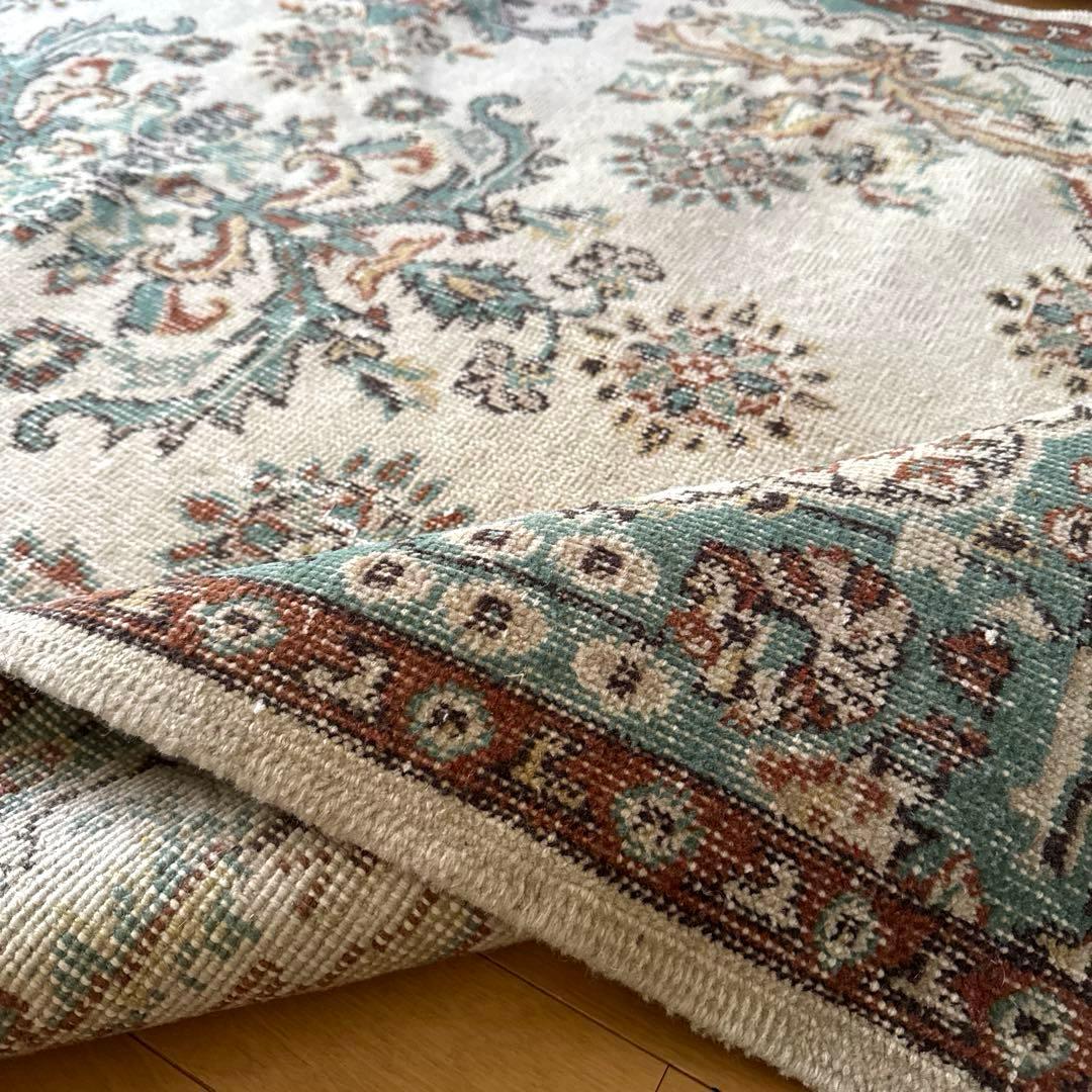 117×214 エメラルドグリーン　メダリオンボタニカル　トルコヴィンテージラグ