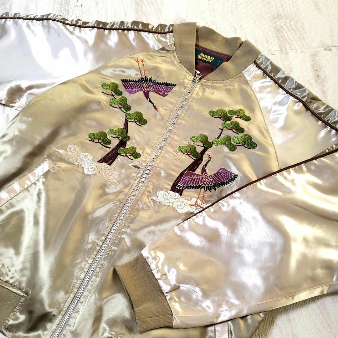 ★未着用★ マッシュマニア スカジャン ゴールド サテン 鶴 松 刺繍