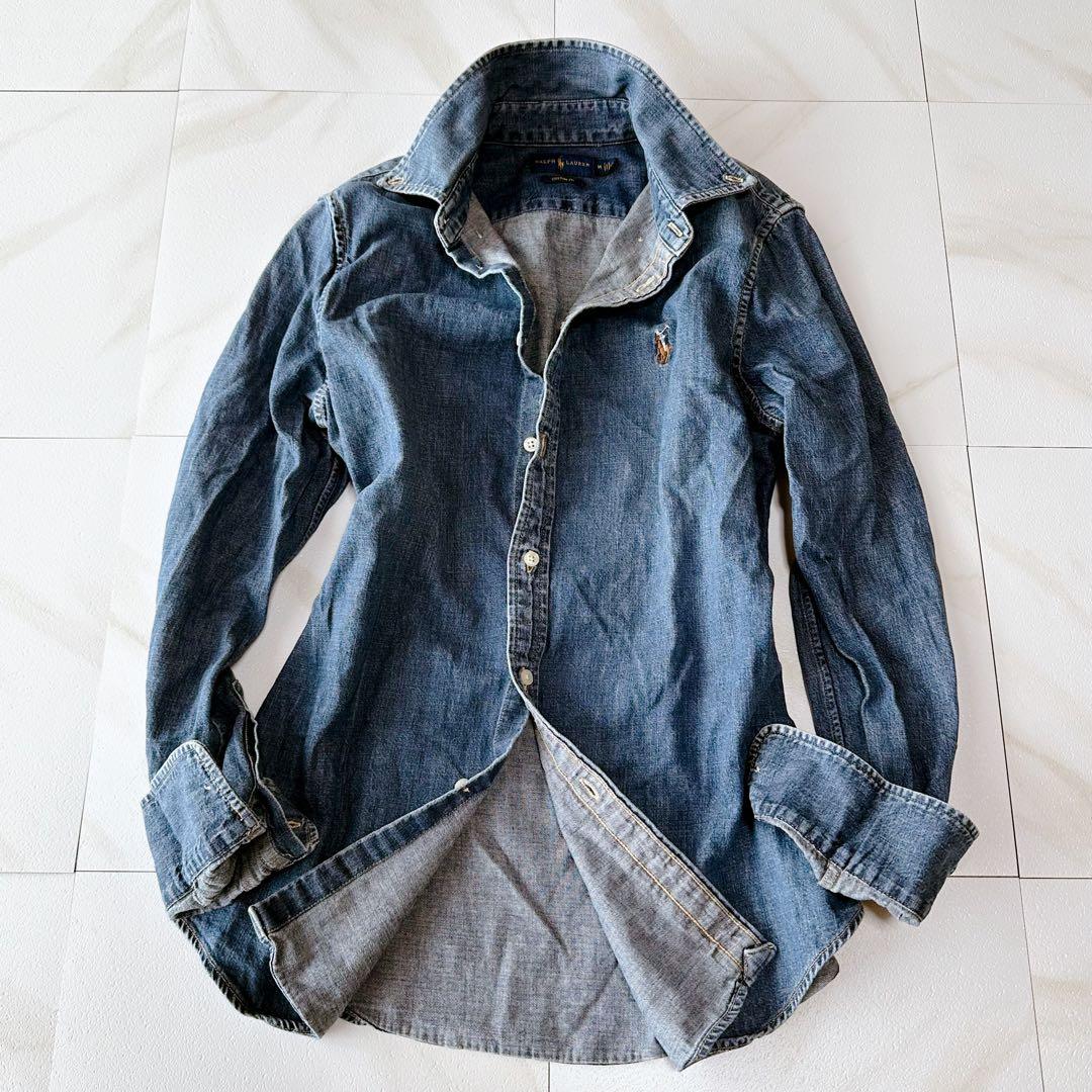 ラルフローレン デニムシャツ ダンガリー マルチポニー 刺繍 インディゴ M