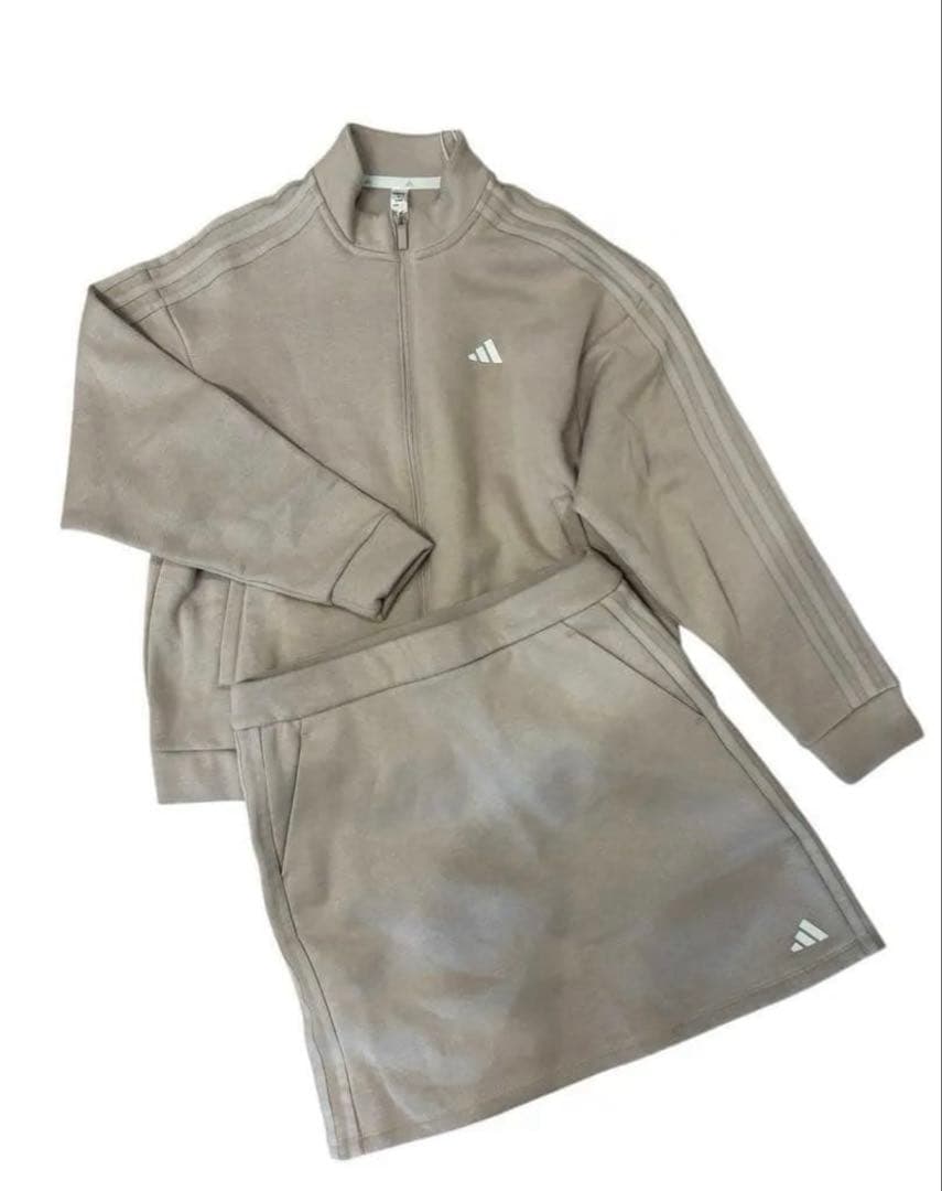 新品アディダスゴルフ セットアップ ジャケット＆スカート Lサイズくすみピンク