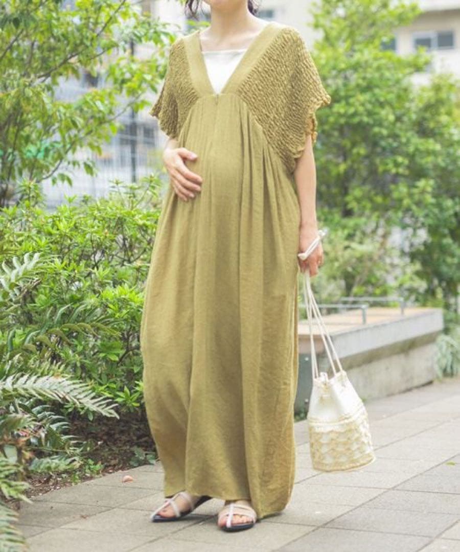 NINA　 LEPSIM マタニティ シャーリングVワンピース