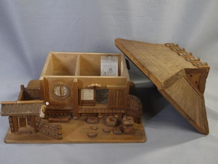 木彫細工　茅葺古民家　東雲斎松田光甫作　兵庫県歴史研究家　S15年　住吉神社残木