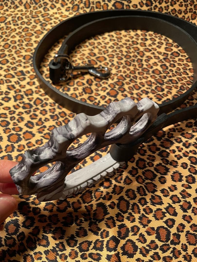 グレー黒　ナックル　ドッグ　リード　本革