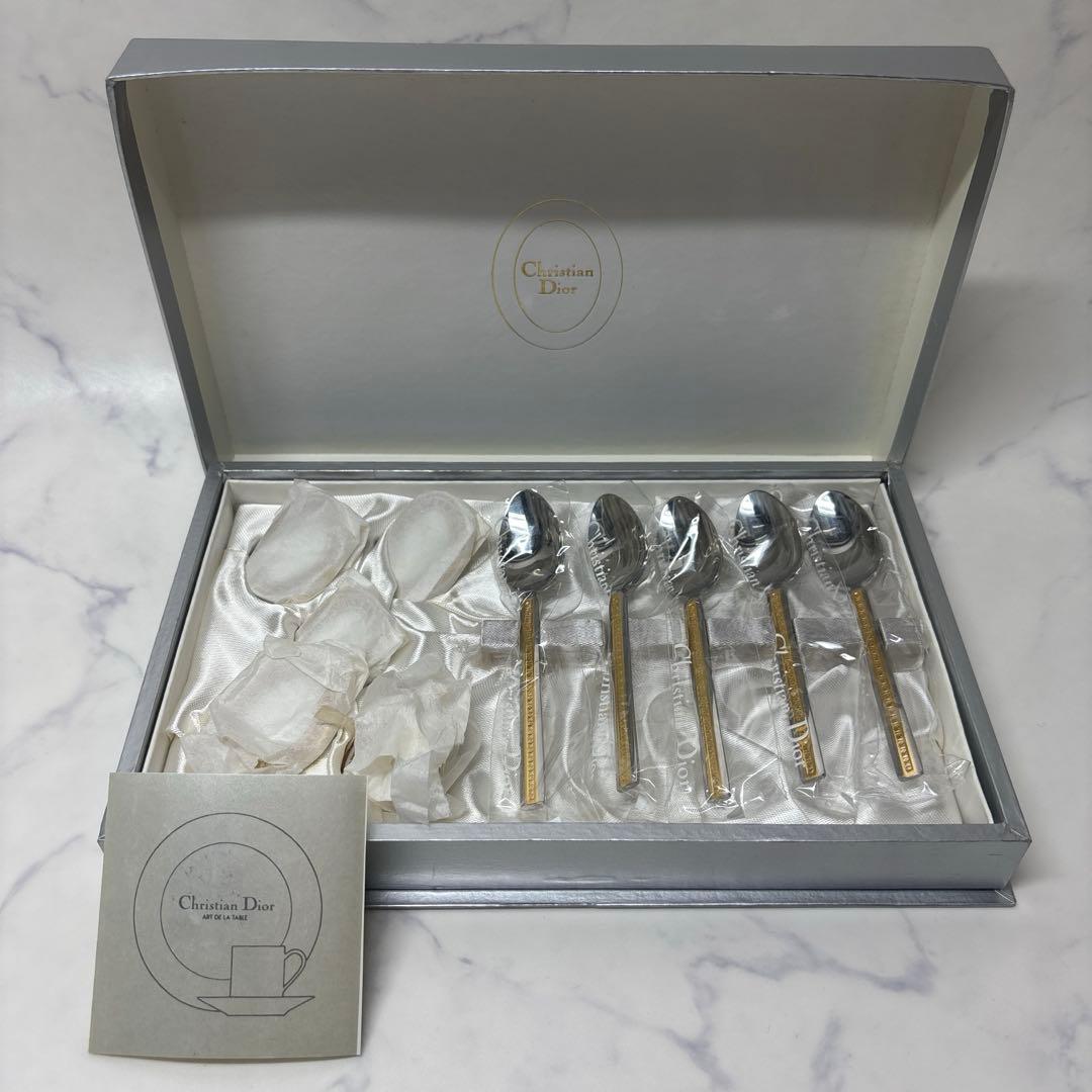 0819 ディオール　カトラリー　スプーン　5本　金彩　未使用　※値下げ不可.