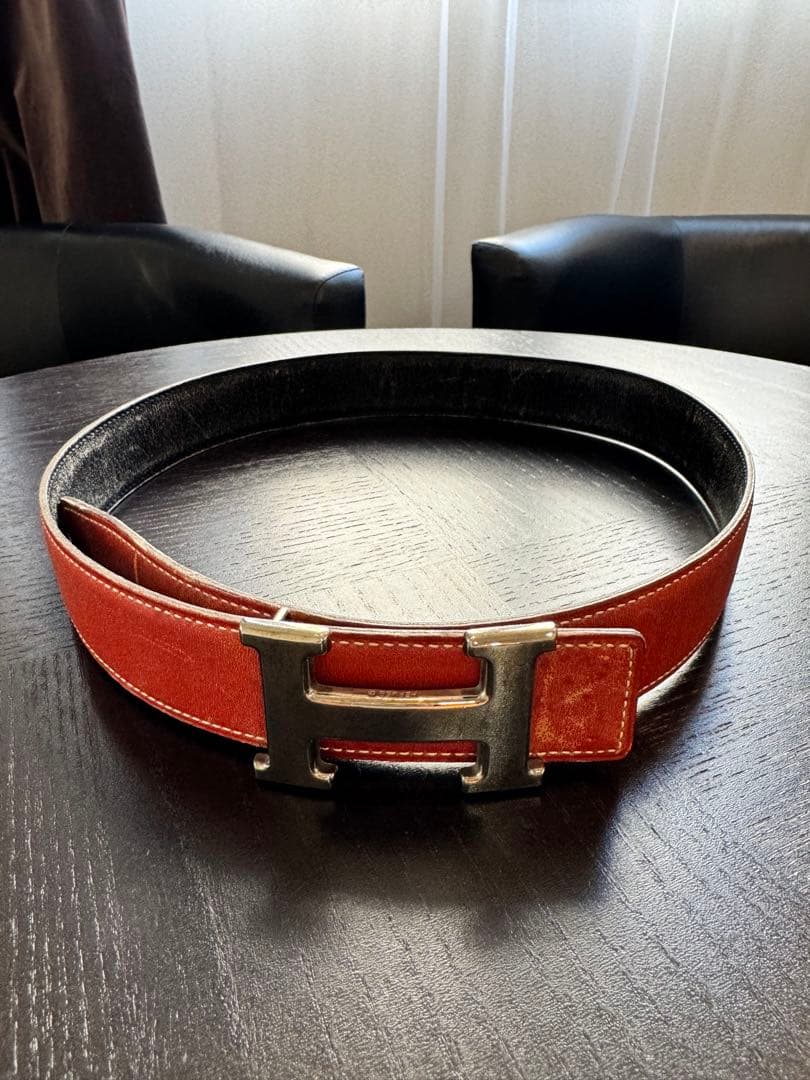 HERMES オレンジ ブラック レザー ベルト