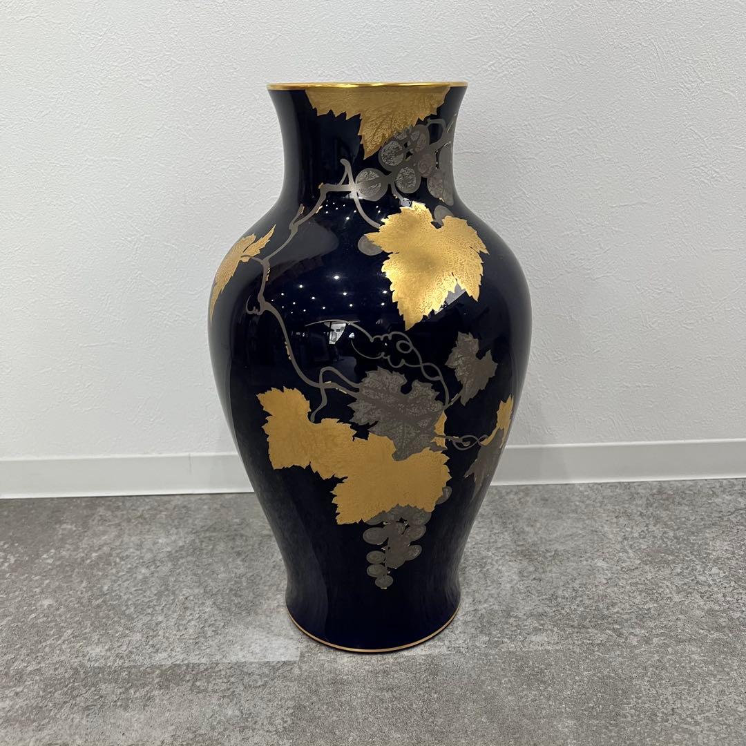 大倉陶園　瑠璃　金蝕　葡萄　花瓶　36cm