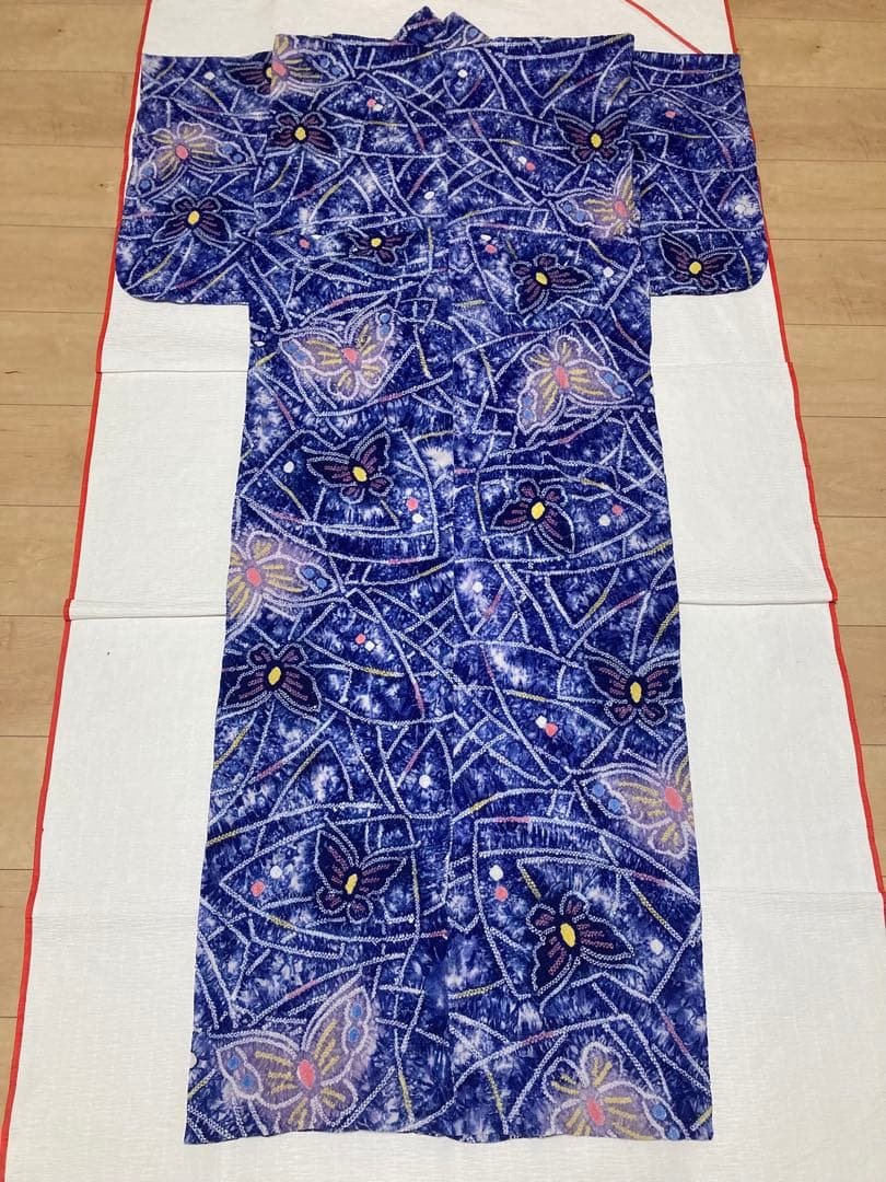 浴衣　有松鳴海絞り　蝶と幾何学　裄66.5cm