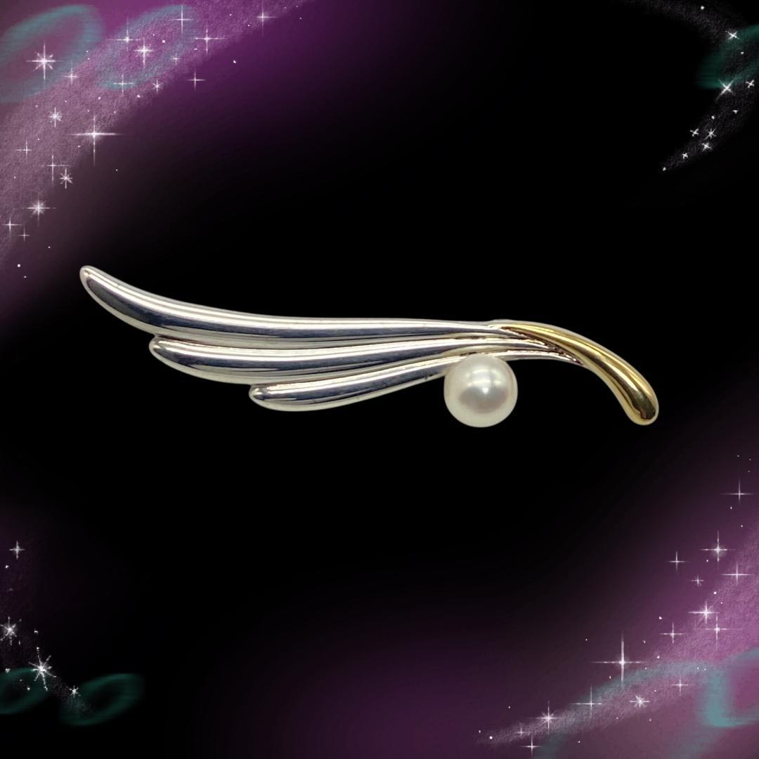 《美品》 ミキモト　パールブローチ　K18　SV925　コンビ