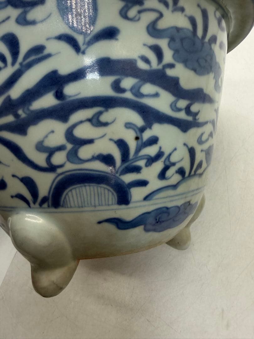 古染　染付　植木鉢　花卉紋　アンティーク　送料込み260129