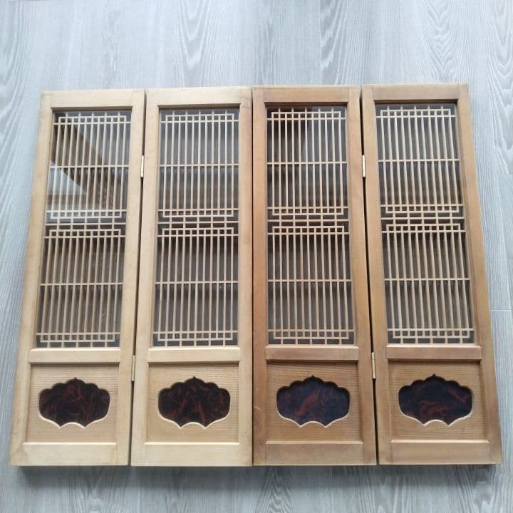 ガラス入り格子ミニ屏風 ついたて 昭和レトロ