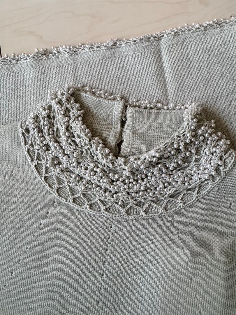 【新品】淡いブルーが素敵‼︎ ビーズアンサンブル ニット 毛100%上質