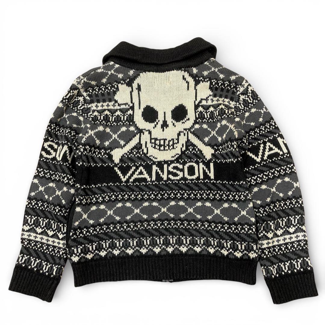 VANSON スカル カウチンセーター ジップアップニット カーディガン XL