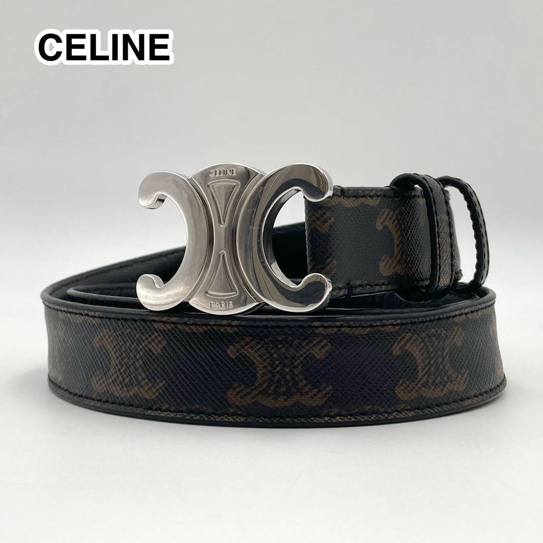 美品✨ CELINE トリオンフ ベルト 80 黒系 マカダム総柄 モノグラム