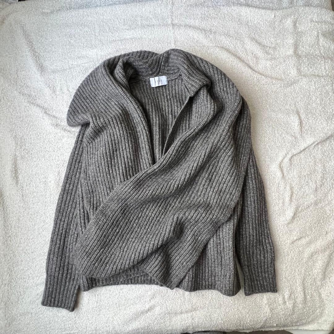 【美品】ETRE TOKYO アシメトリーストールニットカーディガン グレー