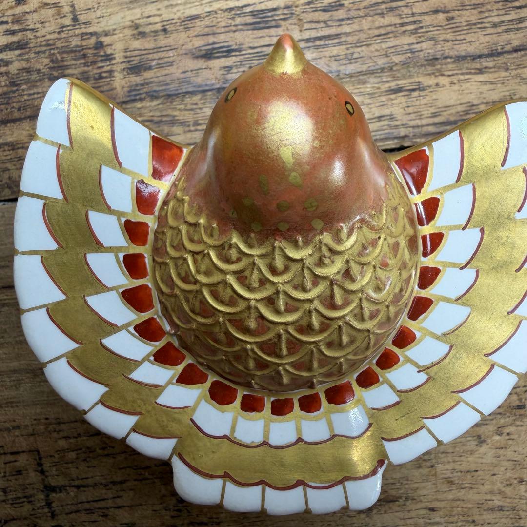 a800 送料込 御室窯 金彩 内銀 福良雀 香合 在銘 共箱 茶道具