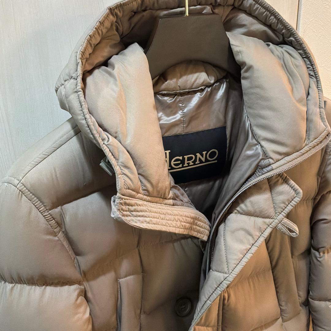【美品】HERNO N-3Bダウンコート ミドル丈　ブラウンベージュ 44