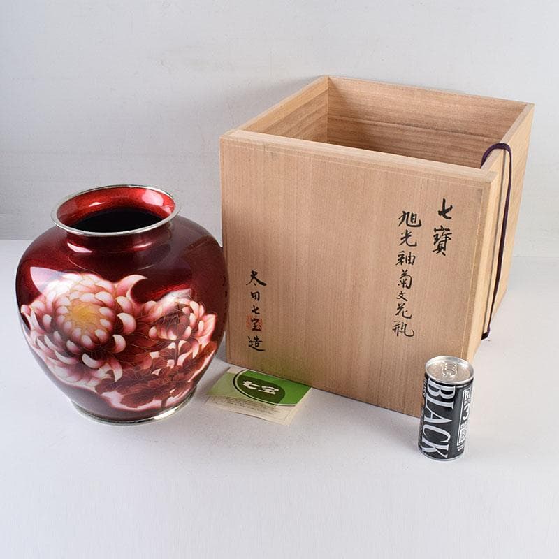 七宝焼　太田七宝造　透釉　旭光釉　菊文　花瓶　共箱　M　R8971H