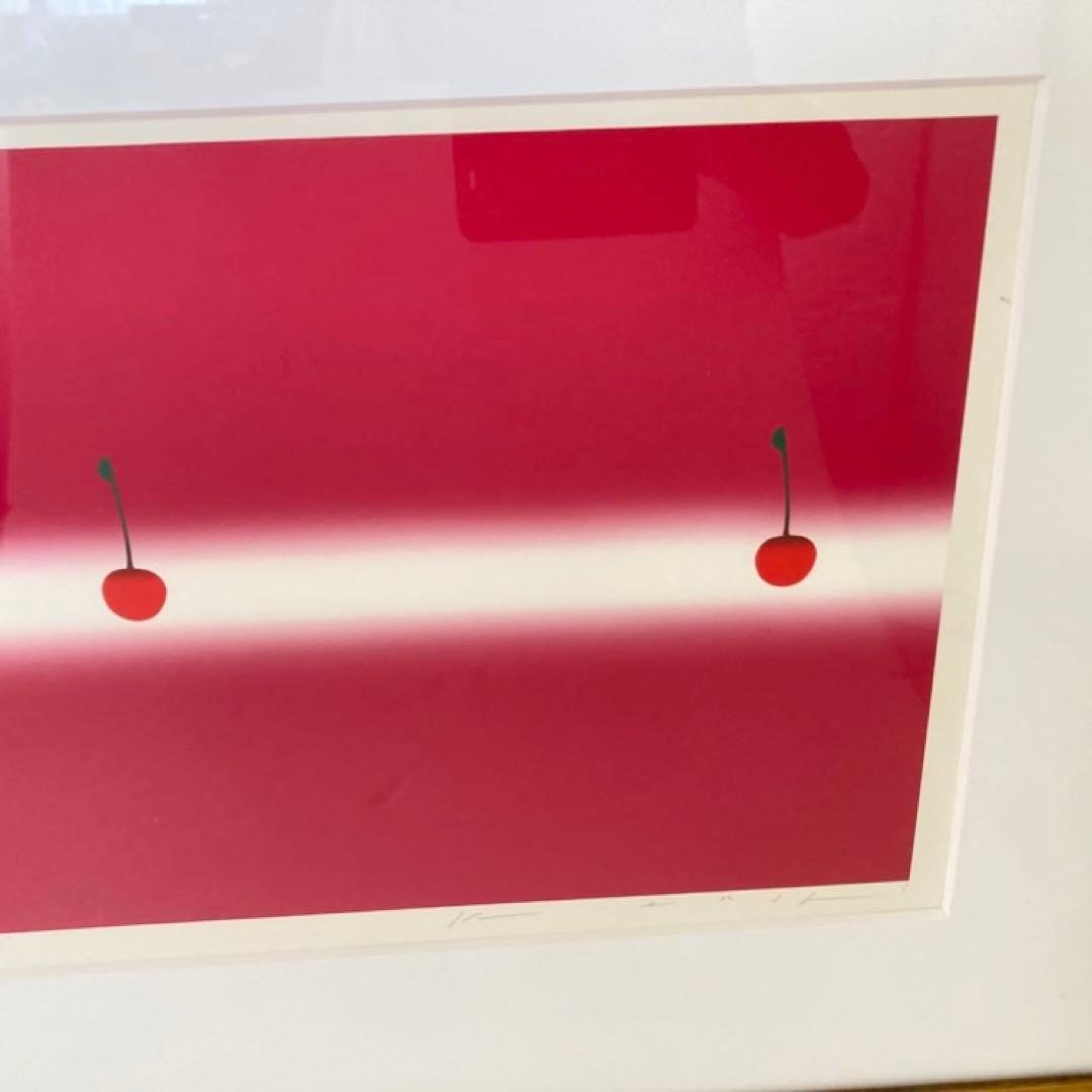 中村憲之 さくらんぼ シルクスクリーン 大型 横長 赤色 ポップ モダン レトロ