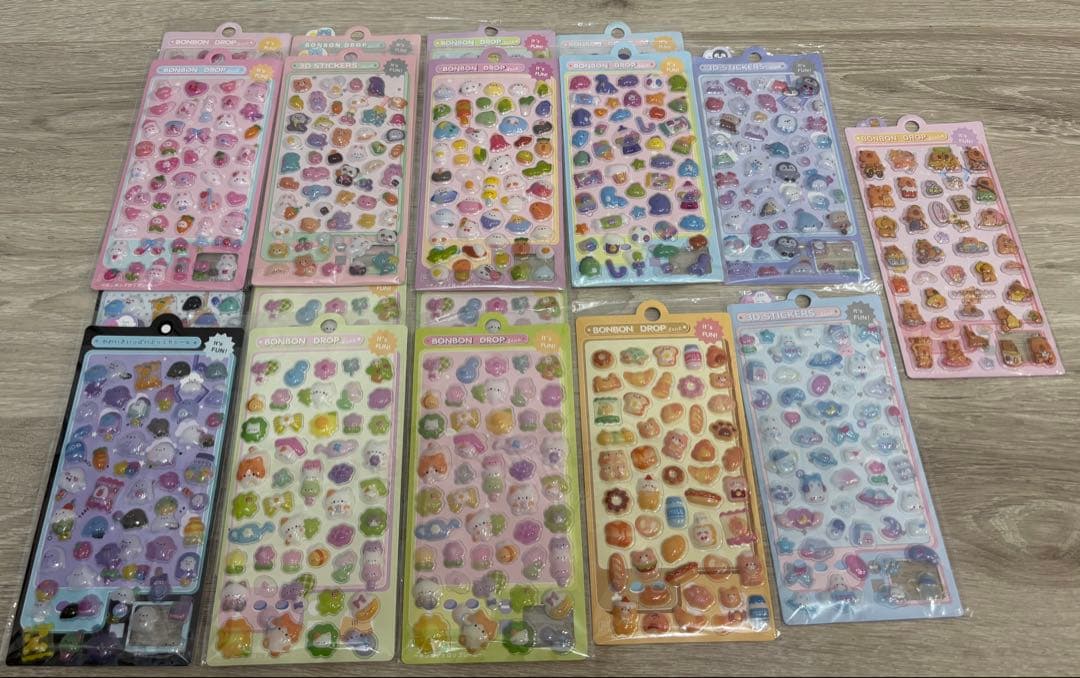 【本日限定価格】キャラクターぷっくり・ボンボンドロップ風3Dシール　60枚