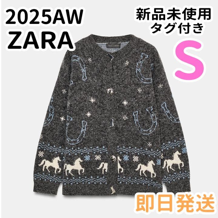 ZARA ジャカードニットボタンカーディガン S