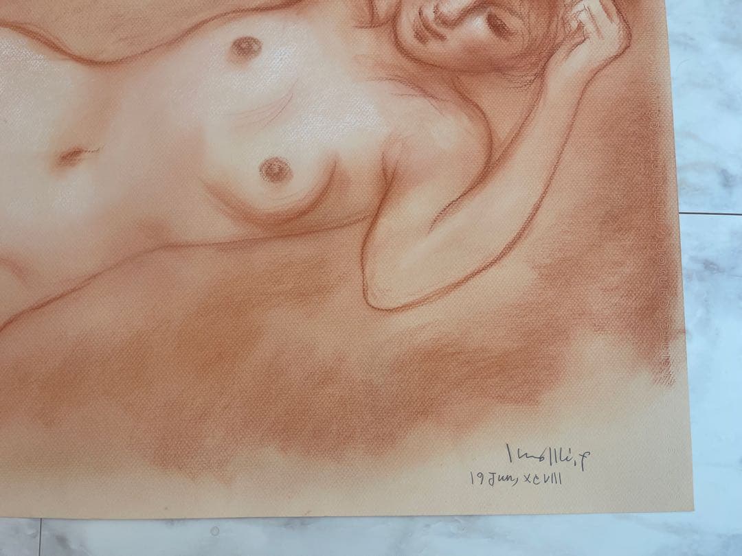 【真作】古沢岩美　パステル20号大 大作 晩年作・魅惑の裸婦