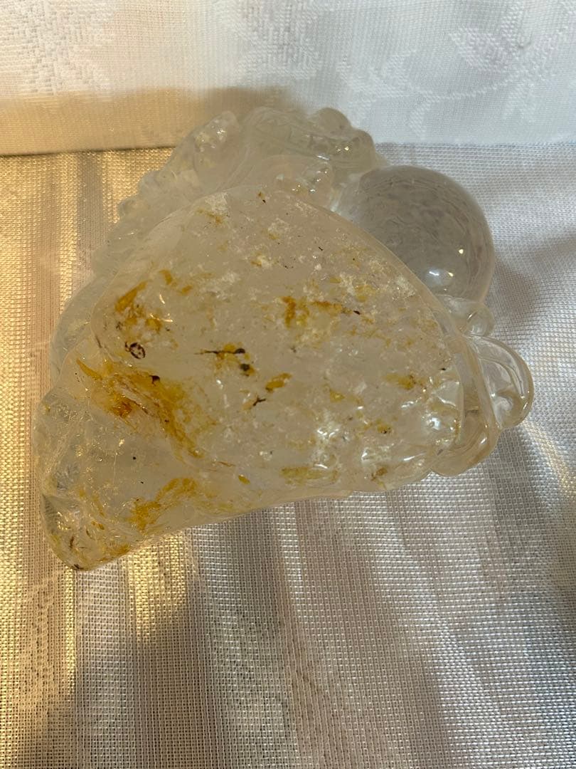 天然水晶 彫刻品 風水置物 龍と水晶球 1527g