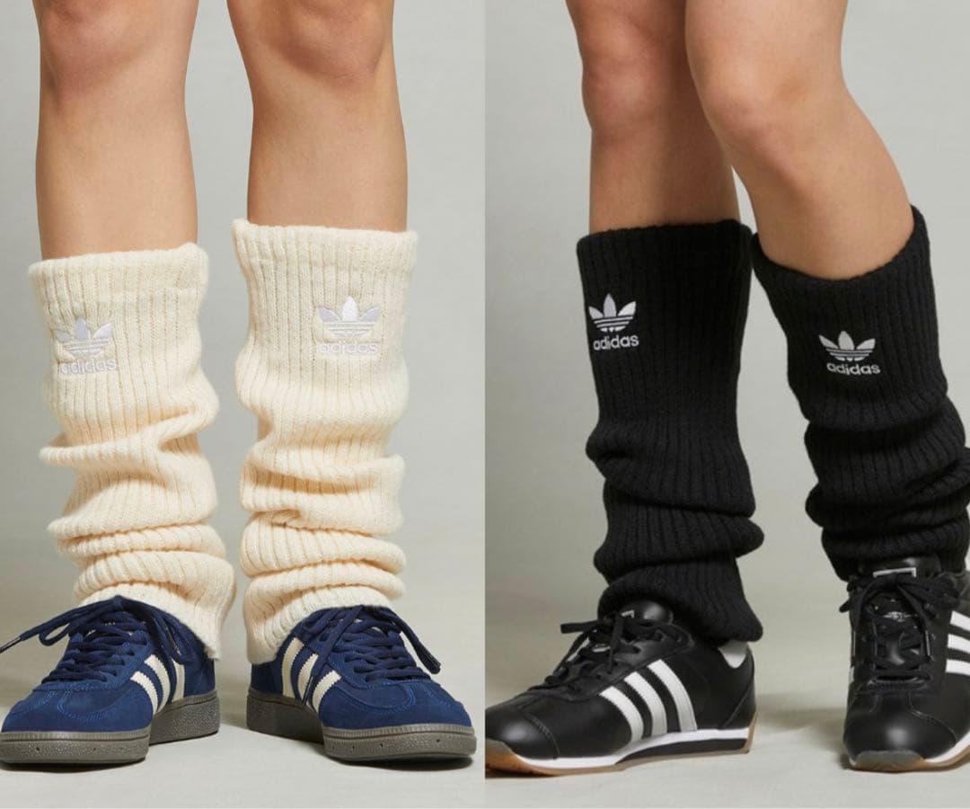 adidas リブ編みレッグウォーマー白黒2点セット