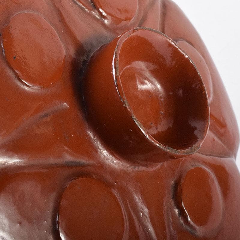 時代根来　朱塗　梅の花盆　書付時代箱　V　R8648