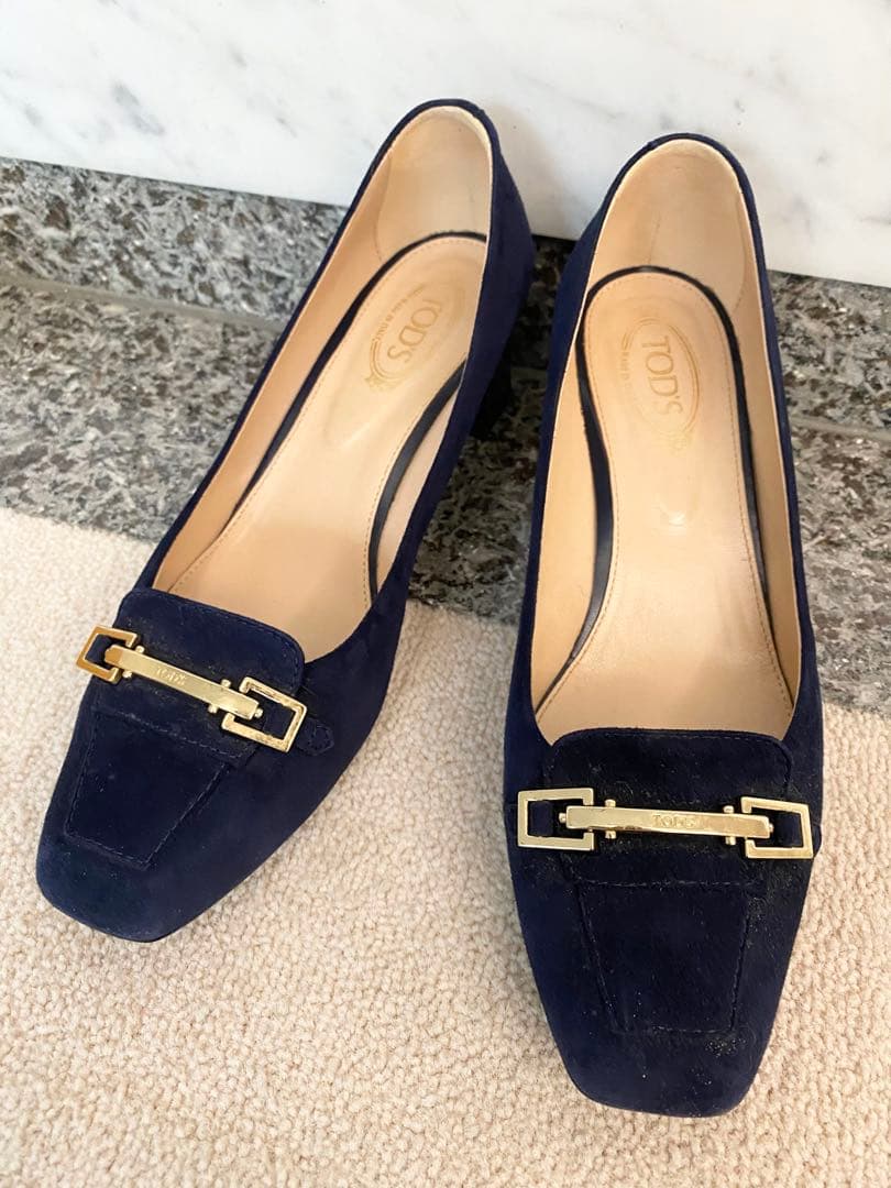 TOD'S ネイビースエード ローファー　36 金具つき