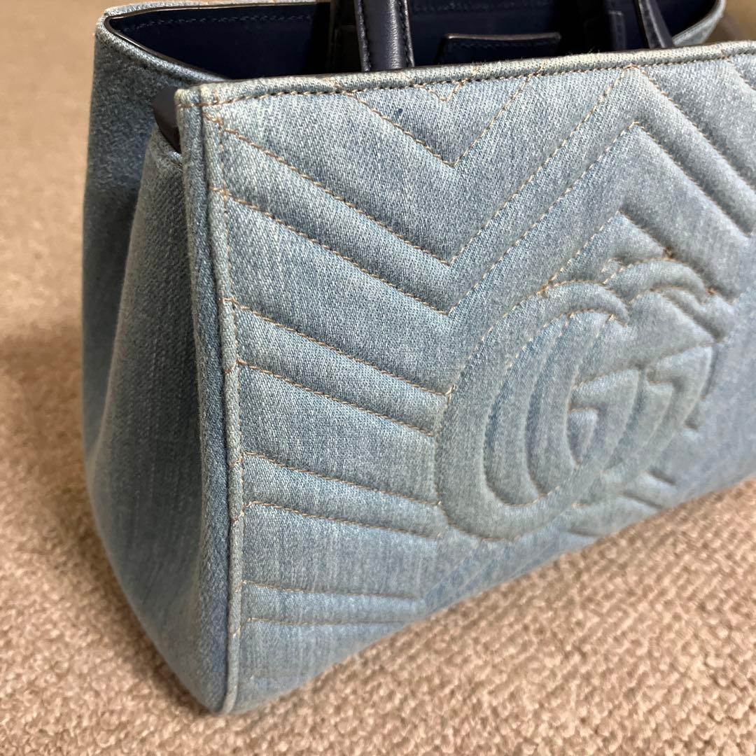 GUCCI デニムバッグ　ショルダーストラップ付き　パールCGマーモント