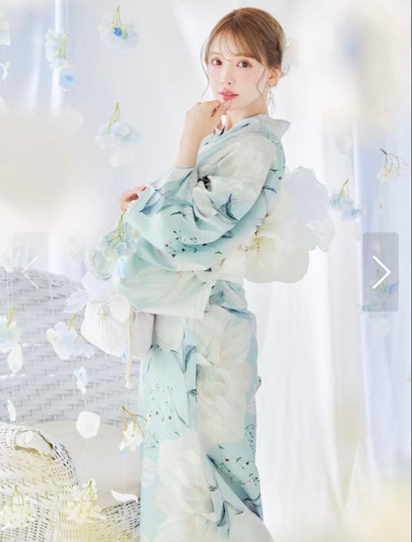 水色花柄浴衣・帯セット