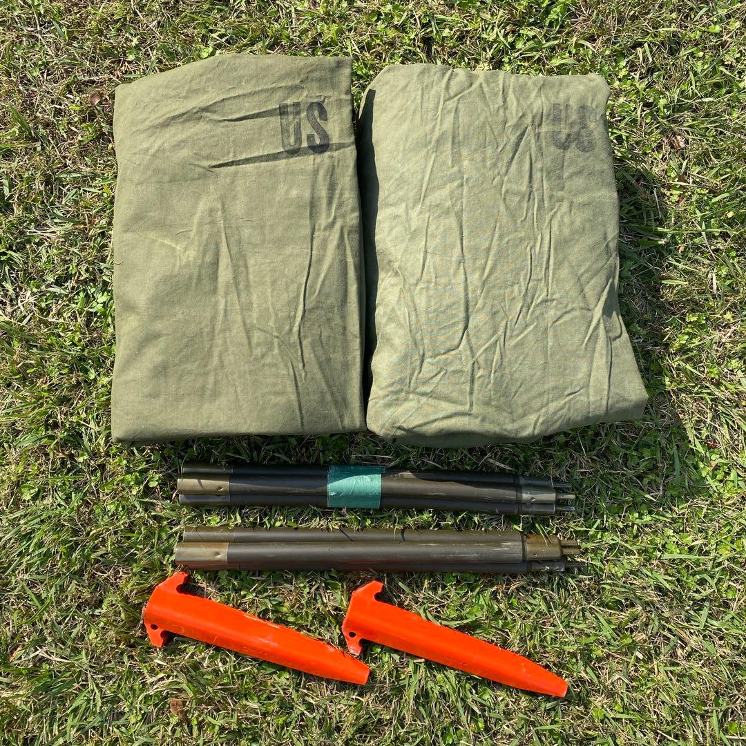 USパップテント②　アメリカ軍幕　米軍　ハーフシェルター２枚　ポール・ペグセット