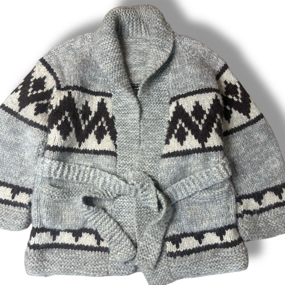 XL位 カウチンニット カウチンガウン ノルディク柄 肉厚 グレー カーディガン