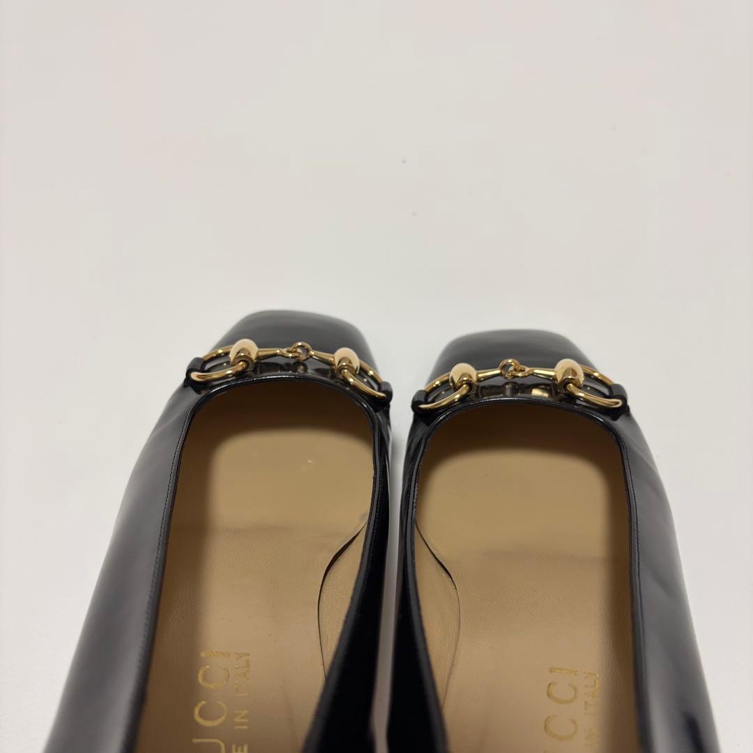 極美品✨GUCCI ホースビット パンプス チャンキーヒール パテントレザー 黒